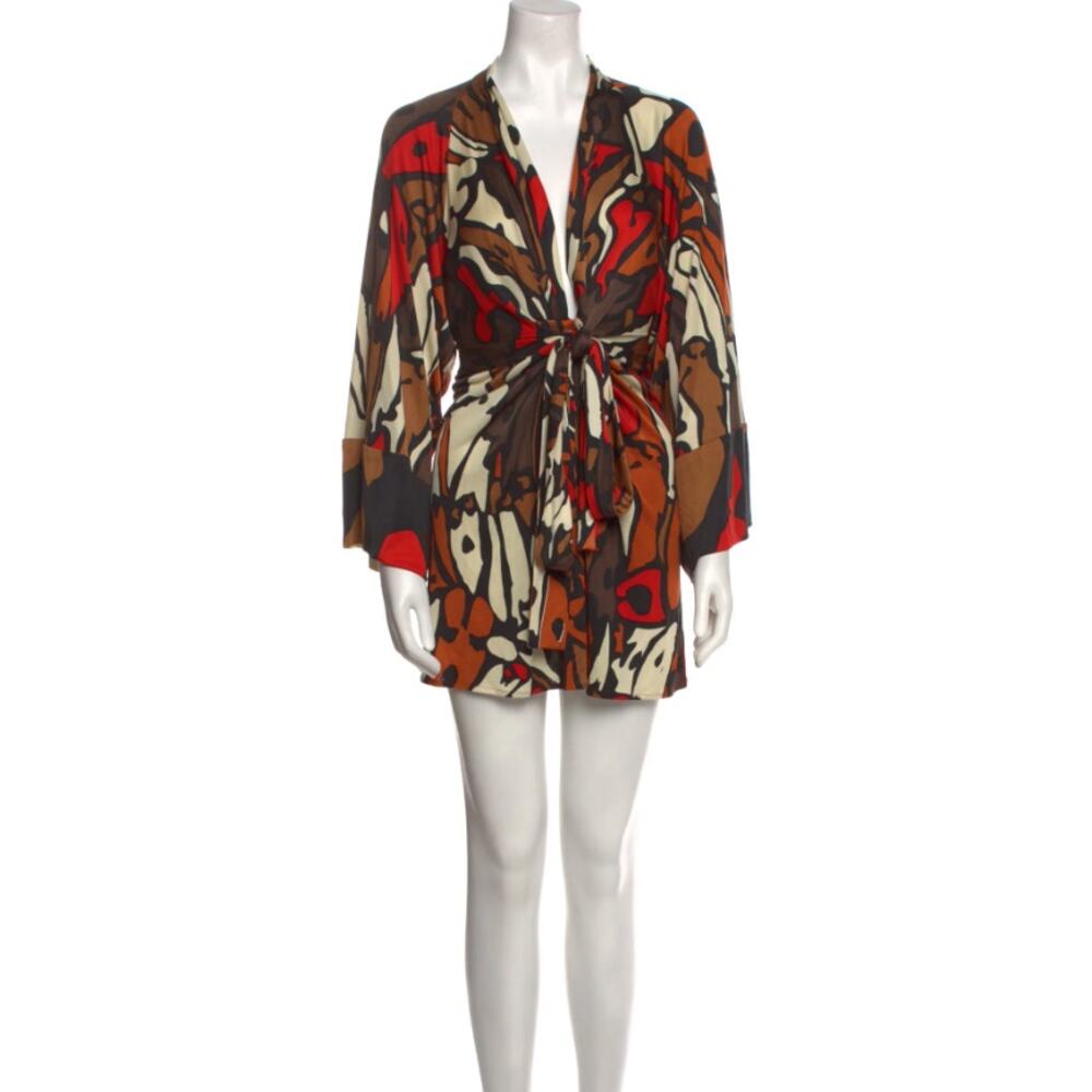 Issa London Silk Wrap Long Sleeve Mini Dress in Autumn Abstract Print, Size 6